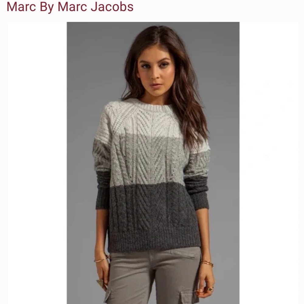 Marc by Marc Jacobs || Connolly Gray Stripe Cable Knit Wool Sweater XS/ S